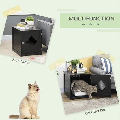 Cat Litter Box Enclosure End Table, Indoor Cat Washroom with Magnetic Door, Hidden Litter Box Nightstand with Large Tabletop, Easy Assembly, Black Cat Litter Box Enclosures   at Gallery Canada