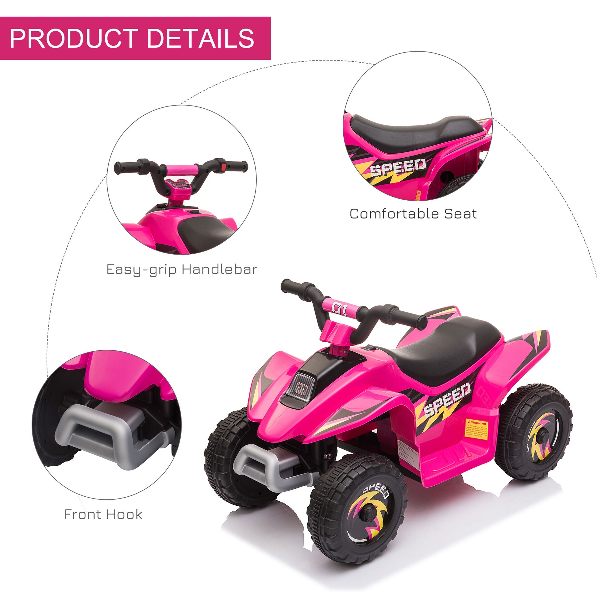 Kids Ride on ATV, 6V Battery Powered Quad Car with Forward, Reverse Switch, for Boys Girls 18-36 Months, Pink Electric Toy Cars   at Gallery Canada