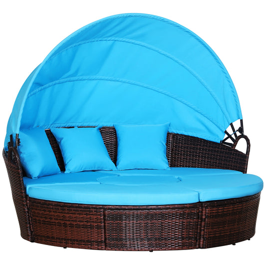 Outdoor Daybed with Retractable Canopy, PE Rattan Wicker Sofa Set, Light Blue Daybeds   at Gallery Canada