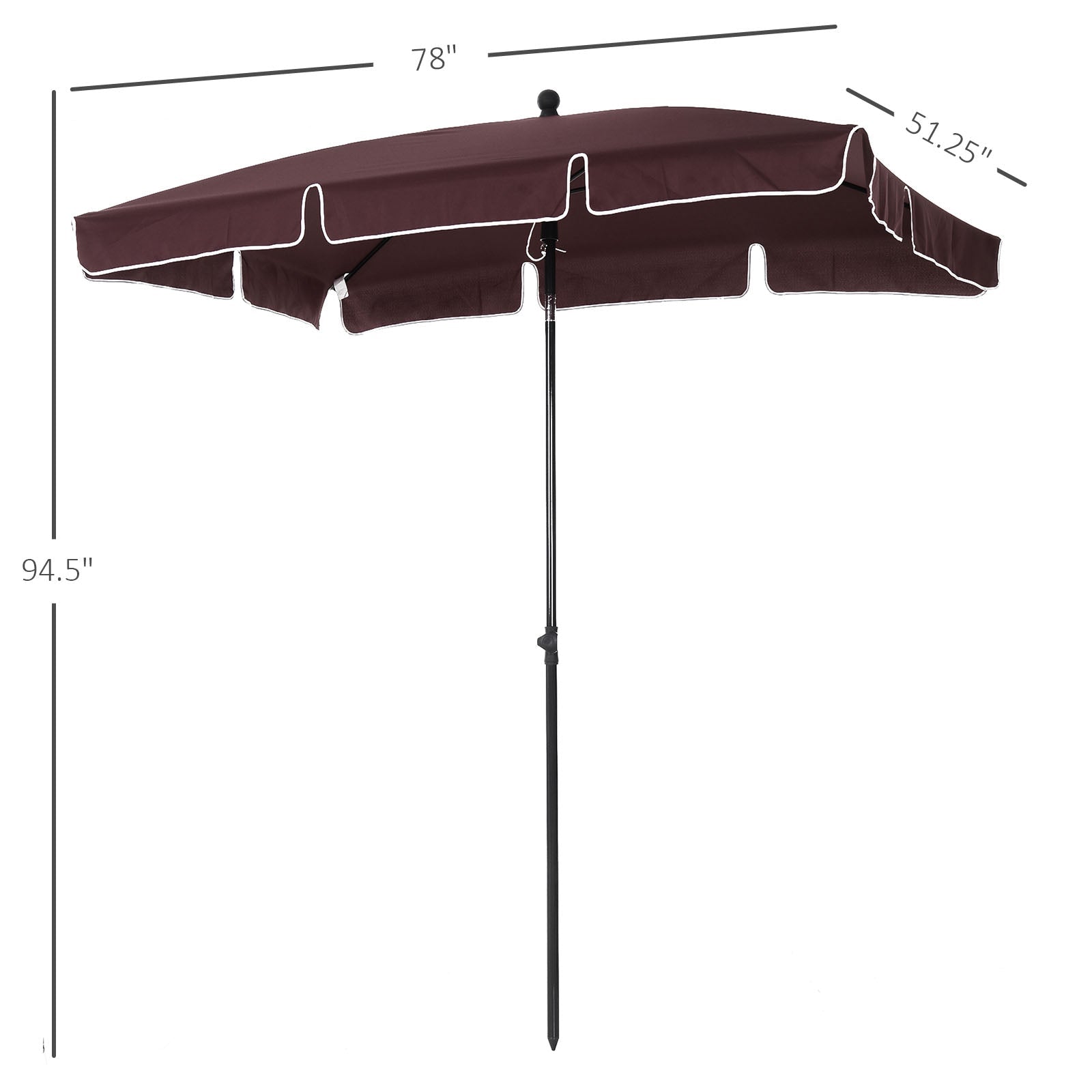 6.5x4ft Rectangle Patio Umbrella Aluminum Tilt Adjustable Garden Parasol Sun Shade Outdoor Canopy Coffee Sun Umbrellas   at Gallery Canada