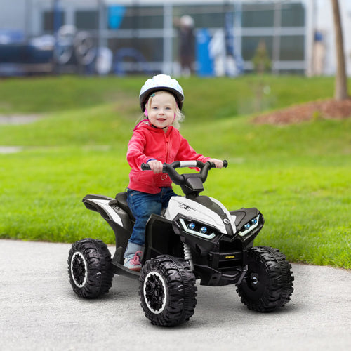 Kids 4 Wheeler Quad with Music, MP3, Headlights, High &; Low Speed, Kids ATV for 3-5 Years Old Boys &; Girl, White