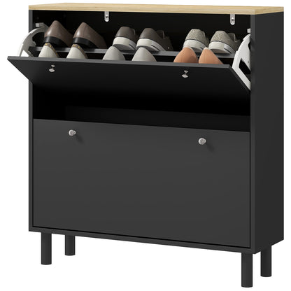 2 Drawers Shoe Storage Cabinet with Adjustable Shelves for 16 Pairs of Shoes, Black Shoe Storage Cabinets & Racks   at Gallery Canada