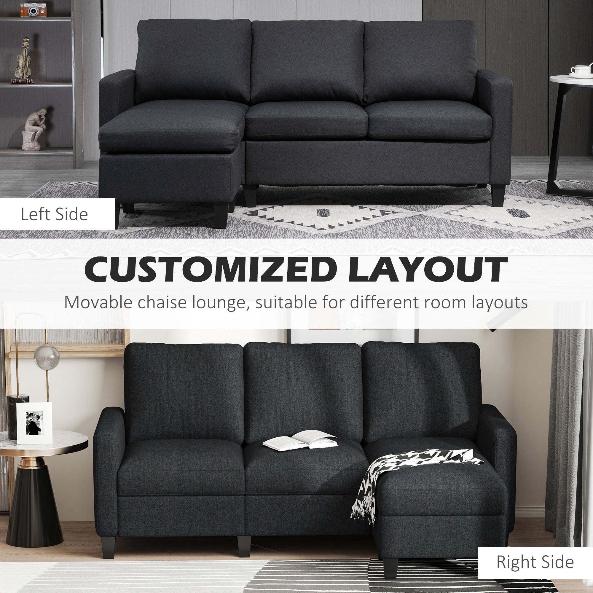 L-Shape Sofa, Modern Sectional Couch with Ottoman, Corner Sofa for Living Room, Dark Grey Sofas & Reclining Chairs at Gallery Canada