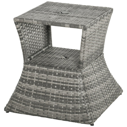 Rattan Wicker Side Table, 21.3" Square Outdoor End Table with Umbrella Hole 2-Tier Storage for Patio Garden Mixed Grey Patio Side Tables Mixed Grey  at Gallery Canada