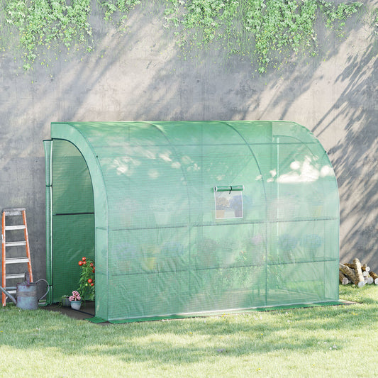 Walk-in Wall Lean-to Greenhouse, 10' x 5' x 7' Outdoor Gardening Green House with PE Cover, Windows, Shelves and 2 Zipper Doors, Green Greenhouses at Gallery Canada