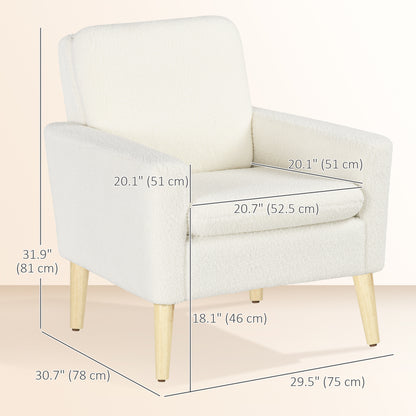 Fabric Accent Chair, Modern Upholstered Armchair with Wood Legs and Wide Padded Seat, Cream White Accent Chairs   at Gallery Canada