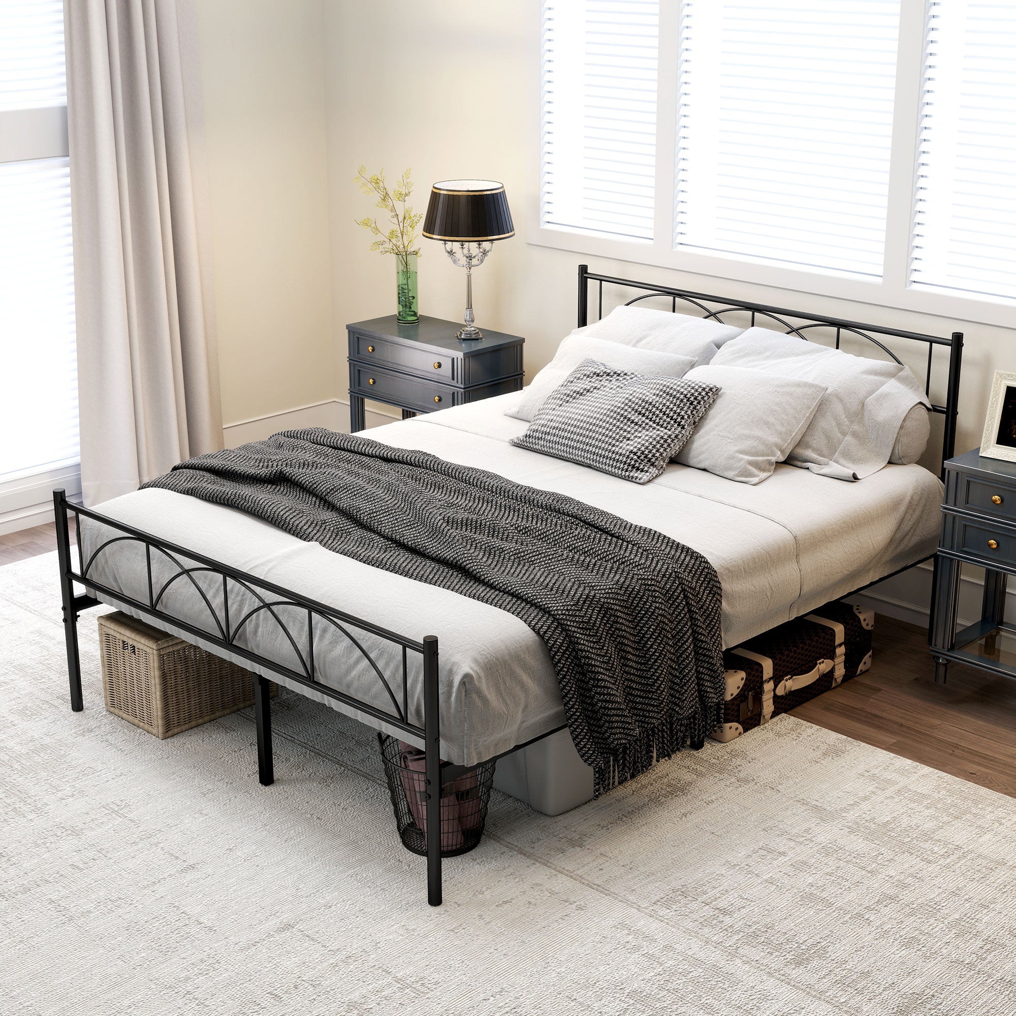 Metal Full Platform Bed Frame with Headboard, Steel Slat Support, Underbed Storage, No Box Spring Needed, Easy Assembly Bedroom Furniture Black  at Gallery Canada