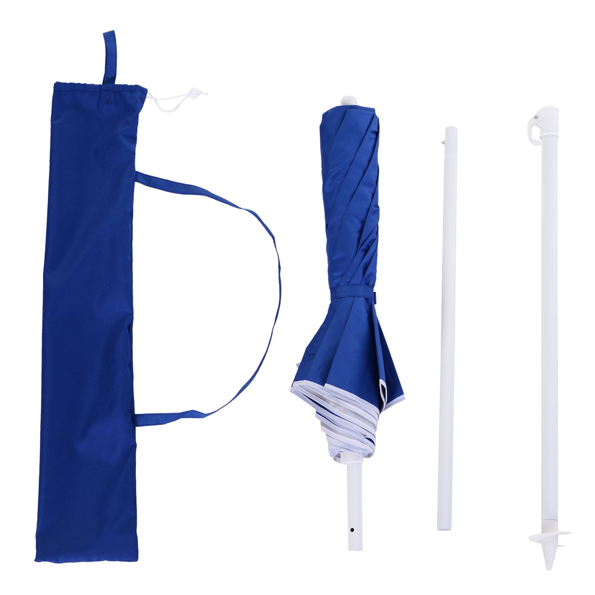 6.7ft Beach Umbrella with Push Button Tilt, Ruffled Outdoor Umbrella with Carry Bag and 8 Ribs, Blue Beach Umbrellas at Gallery Canada