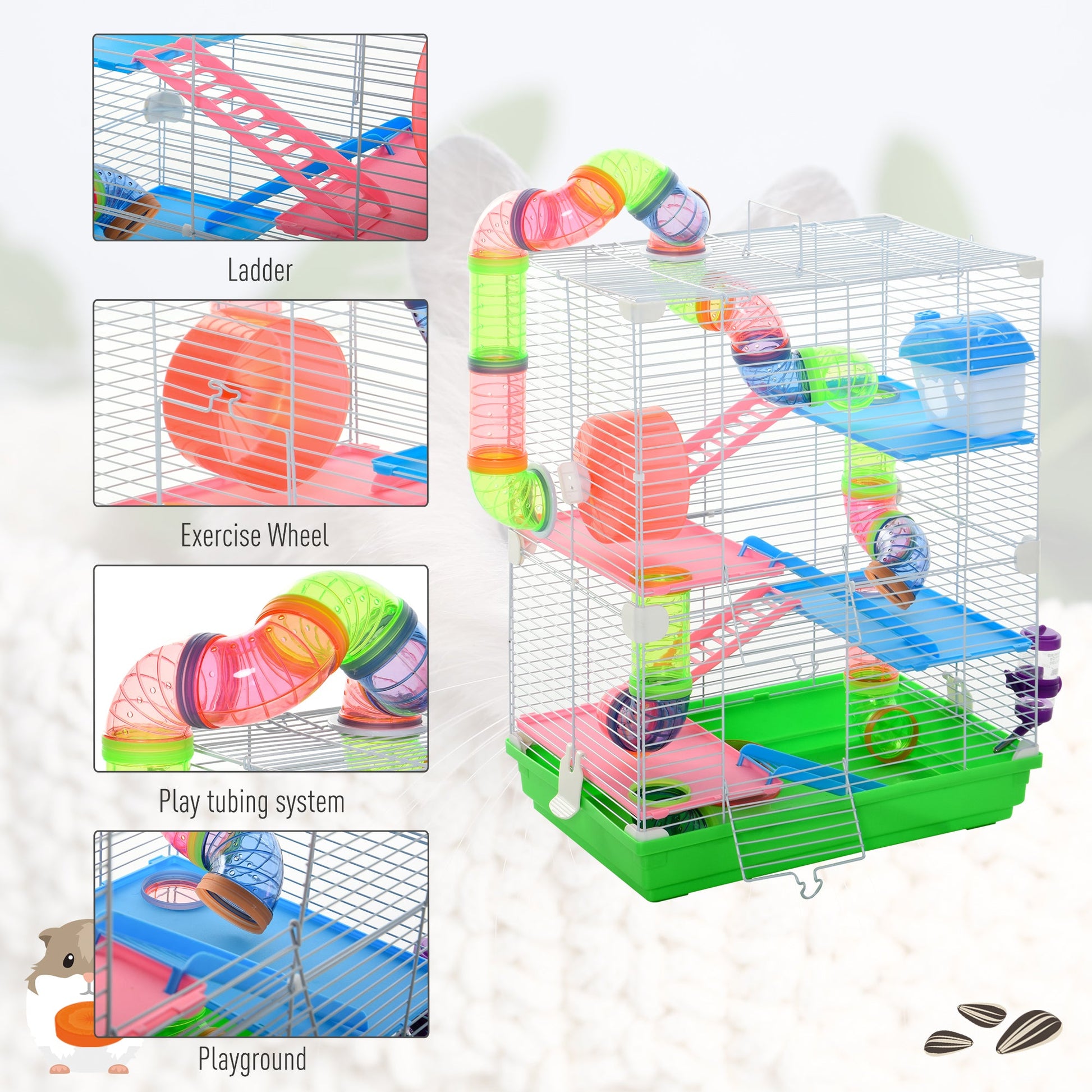 5 Tiers Hamster Cage Portable Animal Travel Carrier Habitat with Exercise Wheels Play Tube Water Bottle Dishes House Ladder for Mice Gerbils Green Hamster Cages   at Gallery Canada