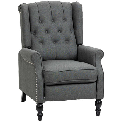 Wingback Reclining Chair with Footrest, Button Tufted Recliner Chair with Rolled Armrests for Living Room, Dark Grey Single Sofas Dark Grey  at Gallery Canada