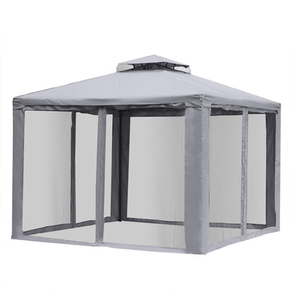 9.6' x 9.6' Patio Gazebo Outdoor Pavilion 2 Tire Roof Canopy Shelter Garden Event Party Tent Yard Sun Shade Steel Frame w/ Mosquito Netting Grey Gazebos   at Gallery Canada