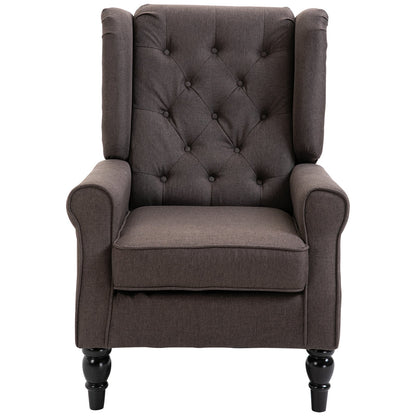 Fabric Accent Chair, Button Tufted Armchair, Modern Living Room Chair, Wingback Chair with Wood Legs, Rolled Arms, Thick Padding for Bedroom, Brown Single Sofas   at Gallery Canada