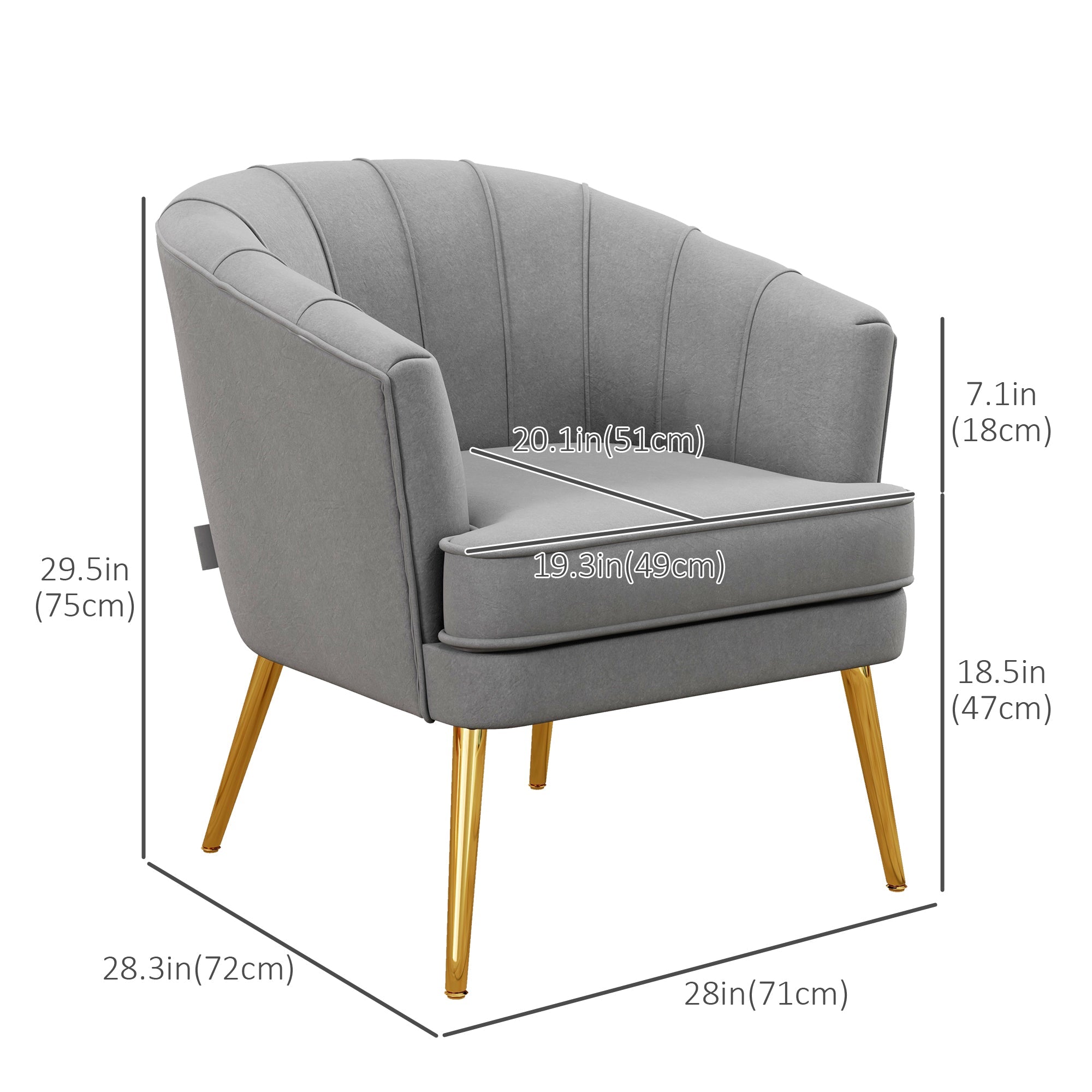 Fabric Armchair, Modern Accent Chair with Gold Metal Legs for Living Room, Bedroom, Home Office, Grey Accent Chairs   at Gallery Canada