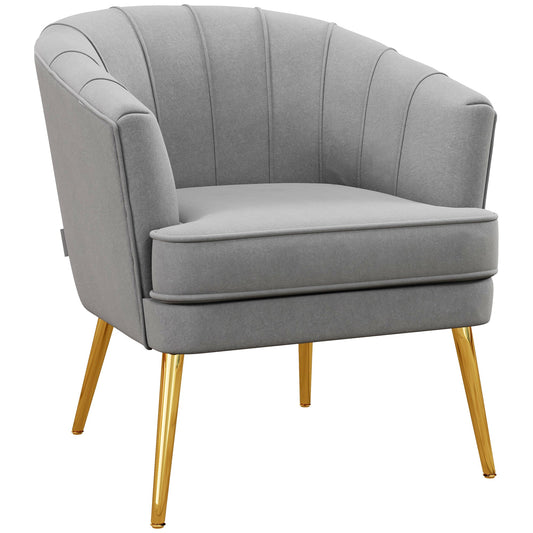 Fabric Armchair, Modern Accent Chair with Gold Metal Legs for Living Room, Bedroom, Home Office, Grey Accent Chairs Grey  at Gallery Canada