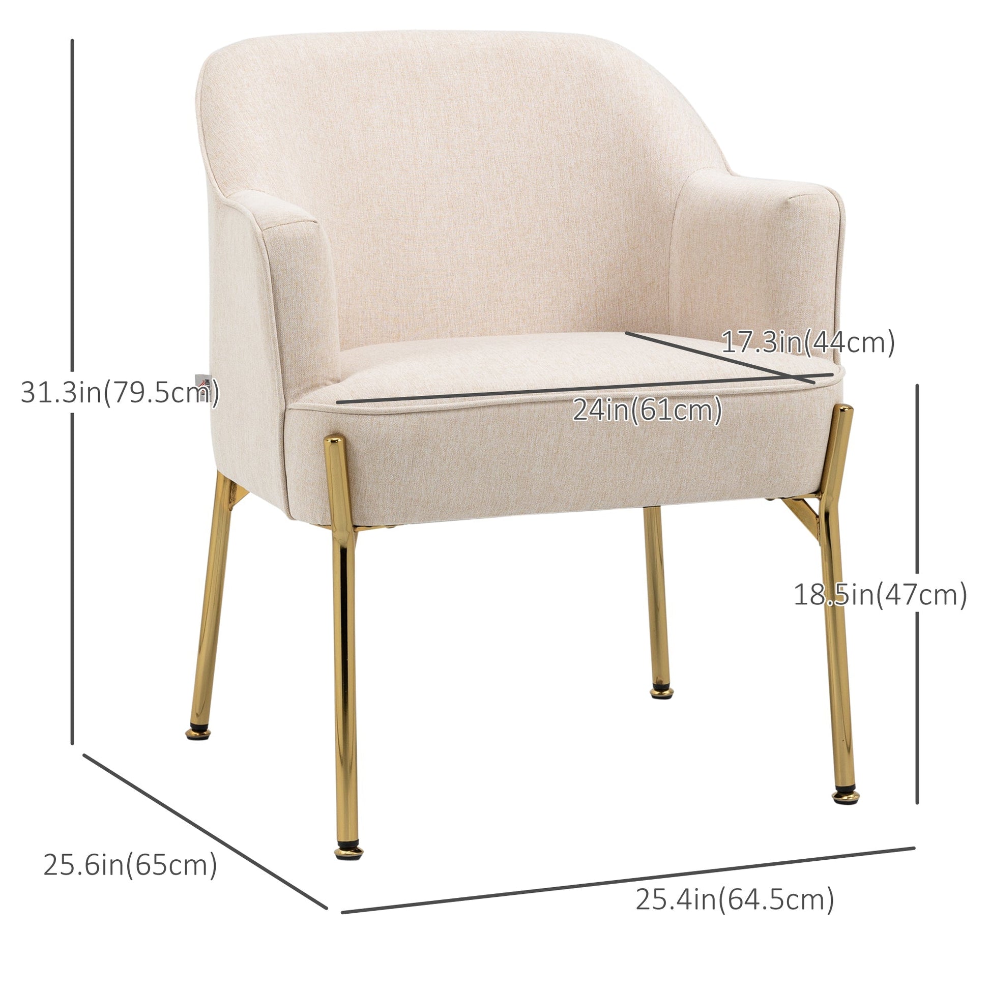 Fabric Armchair, Modern Accent Chair with Metal Legs for Living Room, Bedroom, Home Office, Cream White Accent Chairs   at Gallery Canada