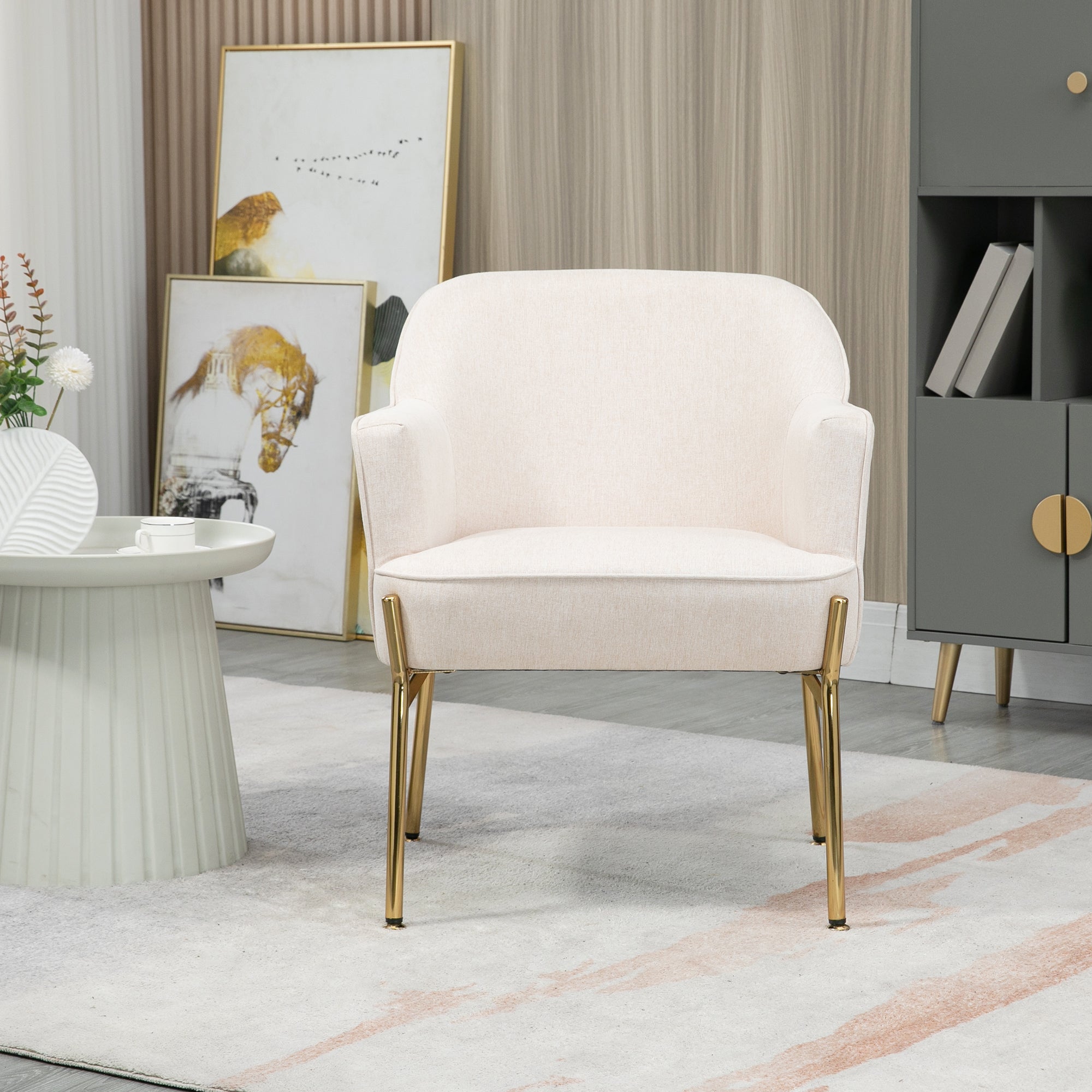 Fabric Armchair, Modern Accent Chair with Metal Legs for Living Room, Bedroom, Home Office, Cream White Accent Chairs   at Gallery Canada