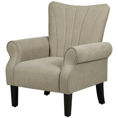 Fabric Armchair, Modern Accent Chair with Wood Legs for Living Room, Bedroom, Home Office, Beige Accent Chairs Beige  at Gallery Canada