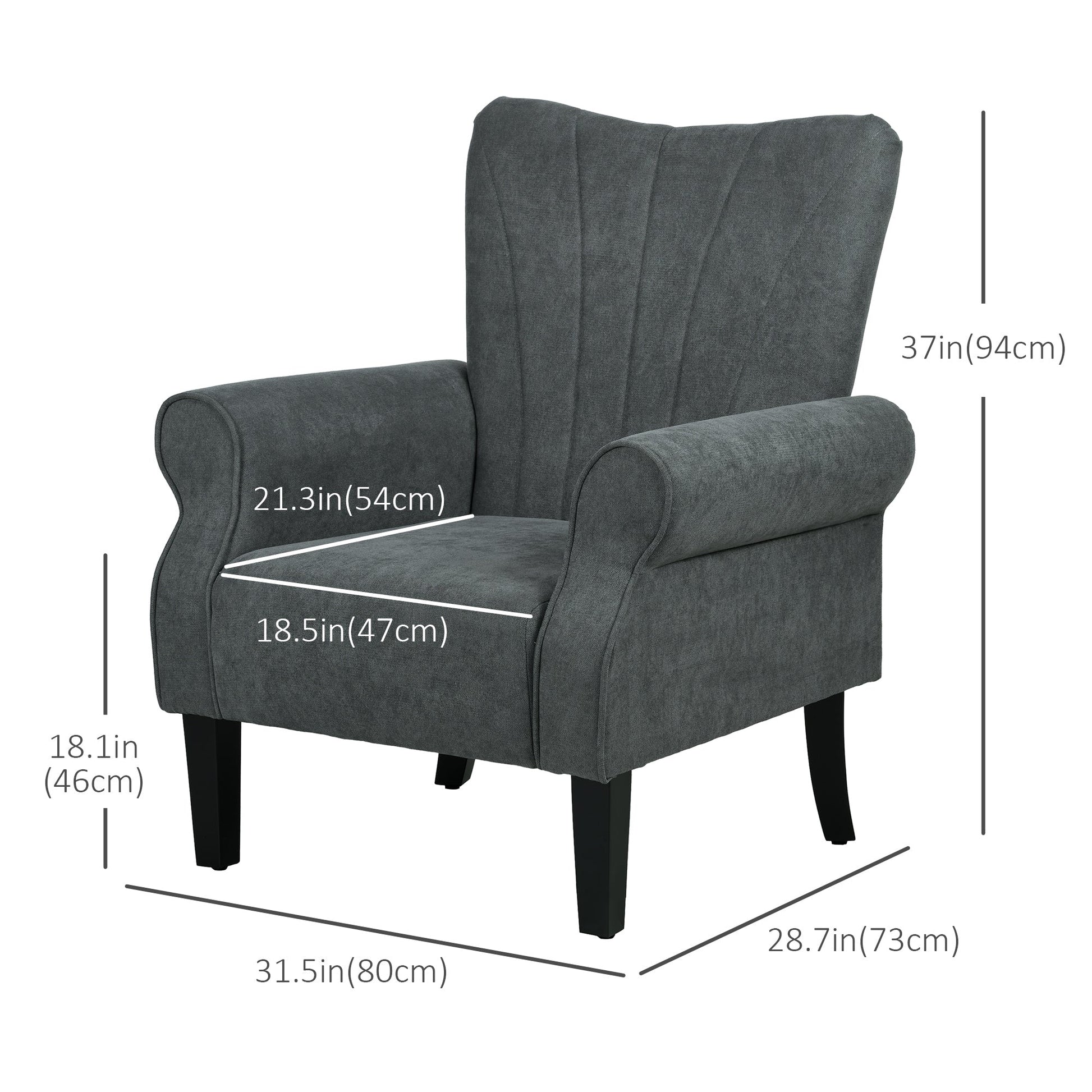 Fabric Armchair, Modern Accent Chair with Wood Legs for Living Room, Bedroom, Home Office, Dark Grey Accent Chairs   at Gallery Canada