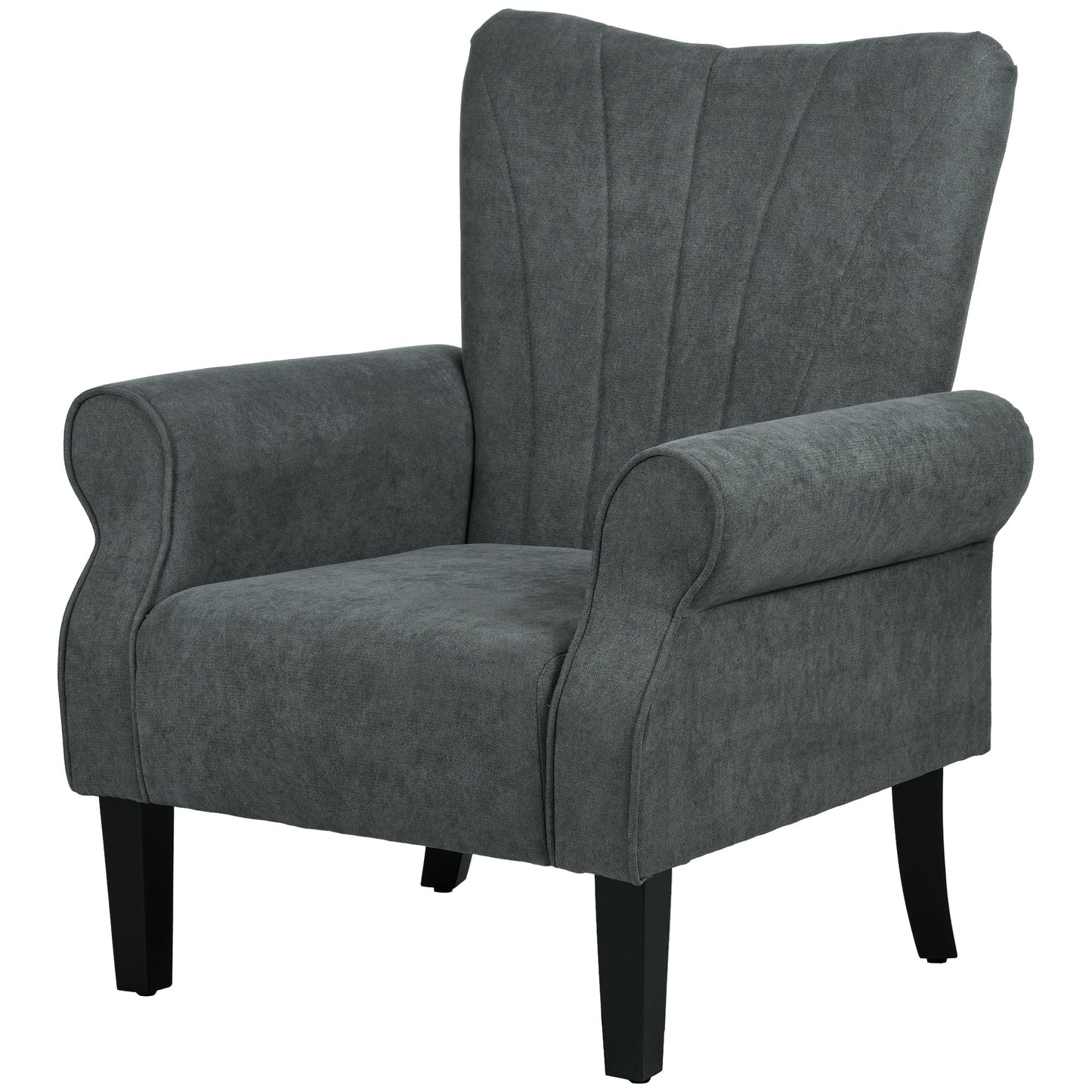 Fabric Armchair, Modern Accent Chair with Wood Legs for Living Room, Bedroom, Home Office, Dark Grey Accent Chairs Dark Grey  at Gallery Canada