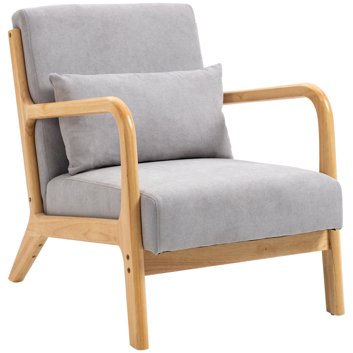 Fabric Lounge Chair, Velvet Armchair, Retro Accent Chair with Wood Legs and Thick Padding for Bedroom, Grey Accent Chairs Grey  at Gallery Canada