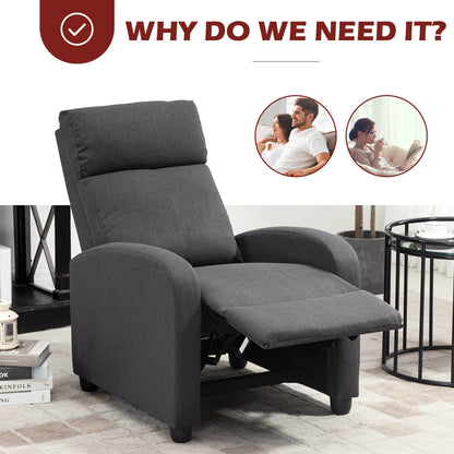 Fabric Recliner Chair Manual Home Theater Seating Single Reclining Sofa Chair with Padded Seat for Living Room, Dark Grey Single Sofas   at Gallery Canada