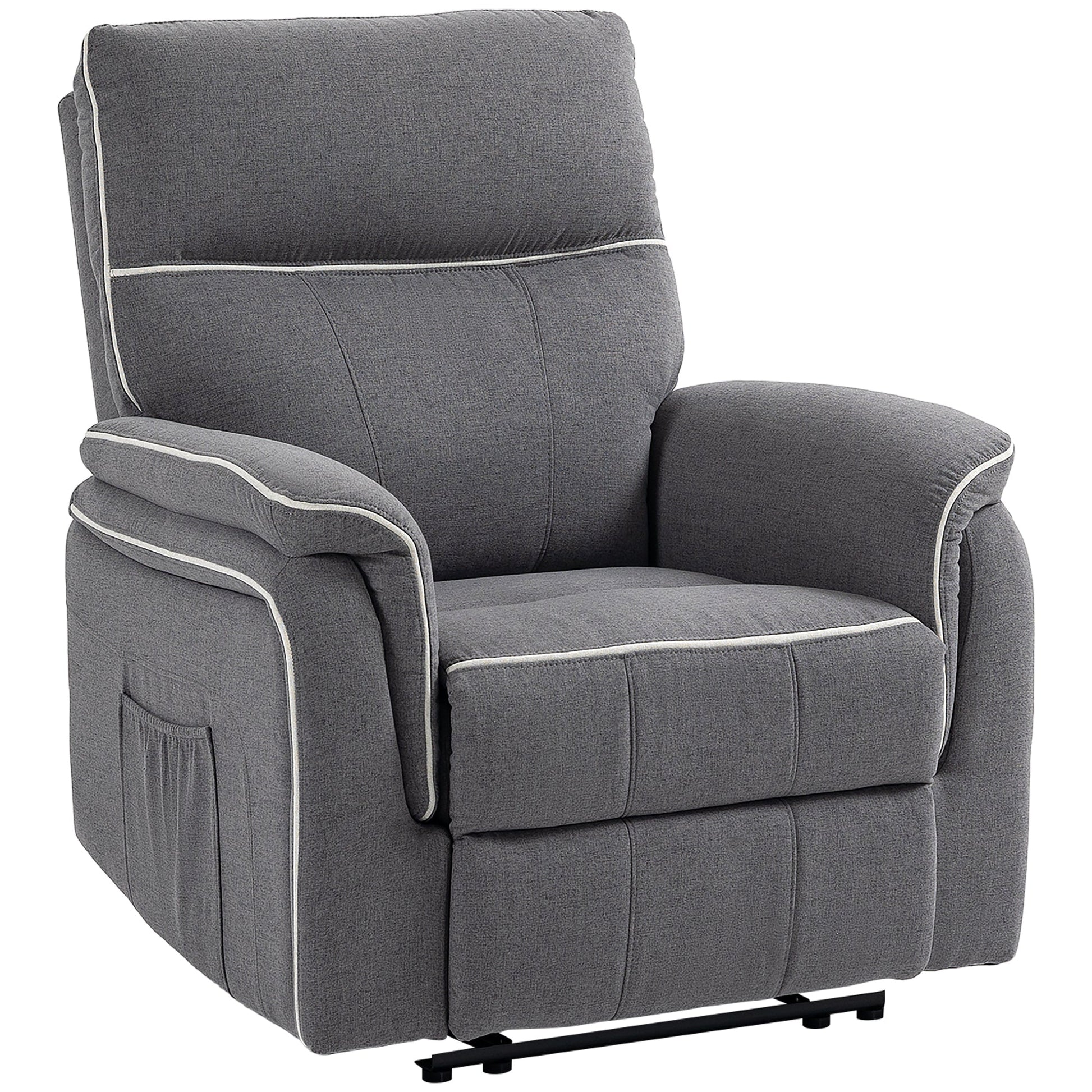 Fabric Reclining Chair, Manual Recliner Chair for Living Room with Footrest, 2 Side Pockets, Steel Frame, Dark Grey Single Sofas Dark Grey  at Gallery Canada