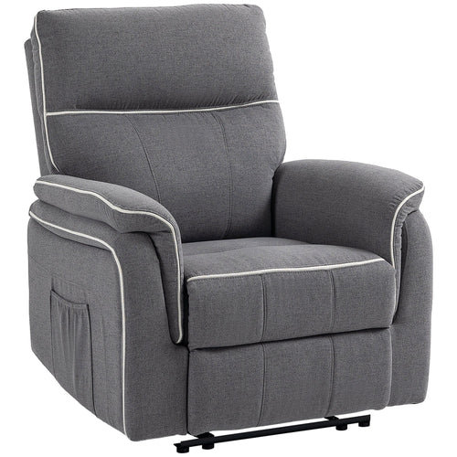 Fabric Reclining Chair, Manual Recliner Chair for Living Room with Footrest, 2 Side Pockets, Steel Frame, Dark Grey