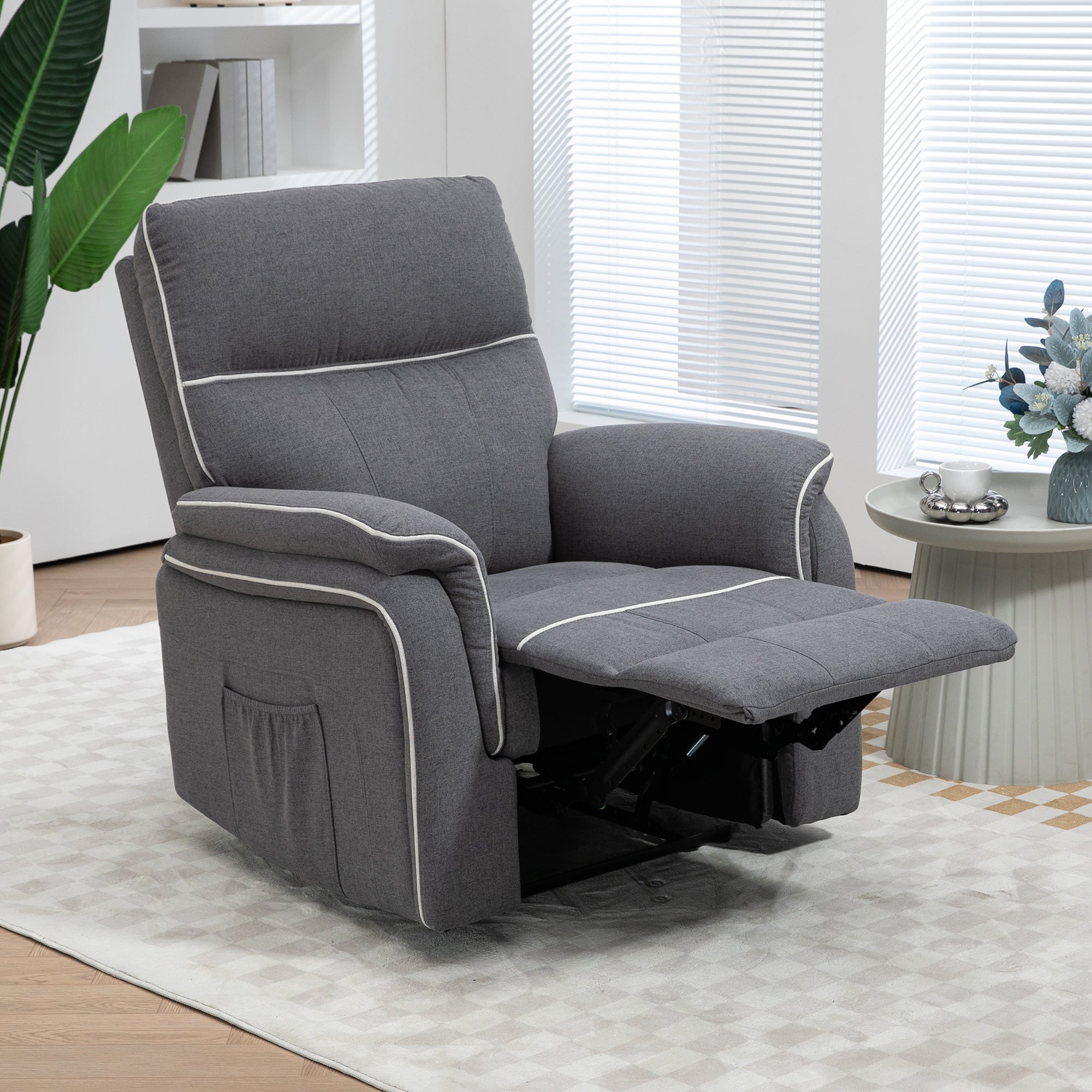 Fabric Reclining Chair, Manual Recliner Chair for Living Room with Footrest, 2 Side Pockets, Steel Frame, Dark Grey Single Sofas   at Gallery Canada