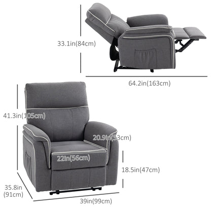 Fabric Reclining Chair, Manual Recliner Chair for Living Room with Footrest, 2 Side Pockets, Steel Frame, Dark Grey Single Sofas   at Gallery Canada