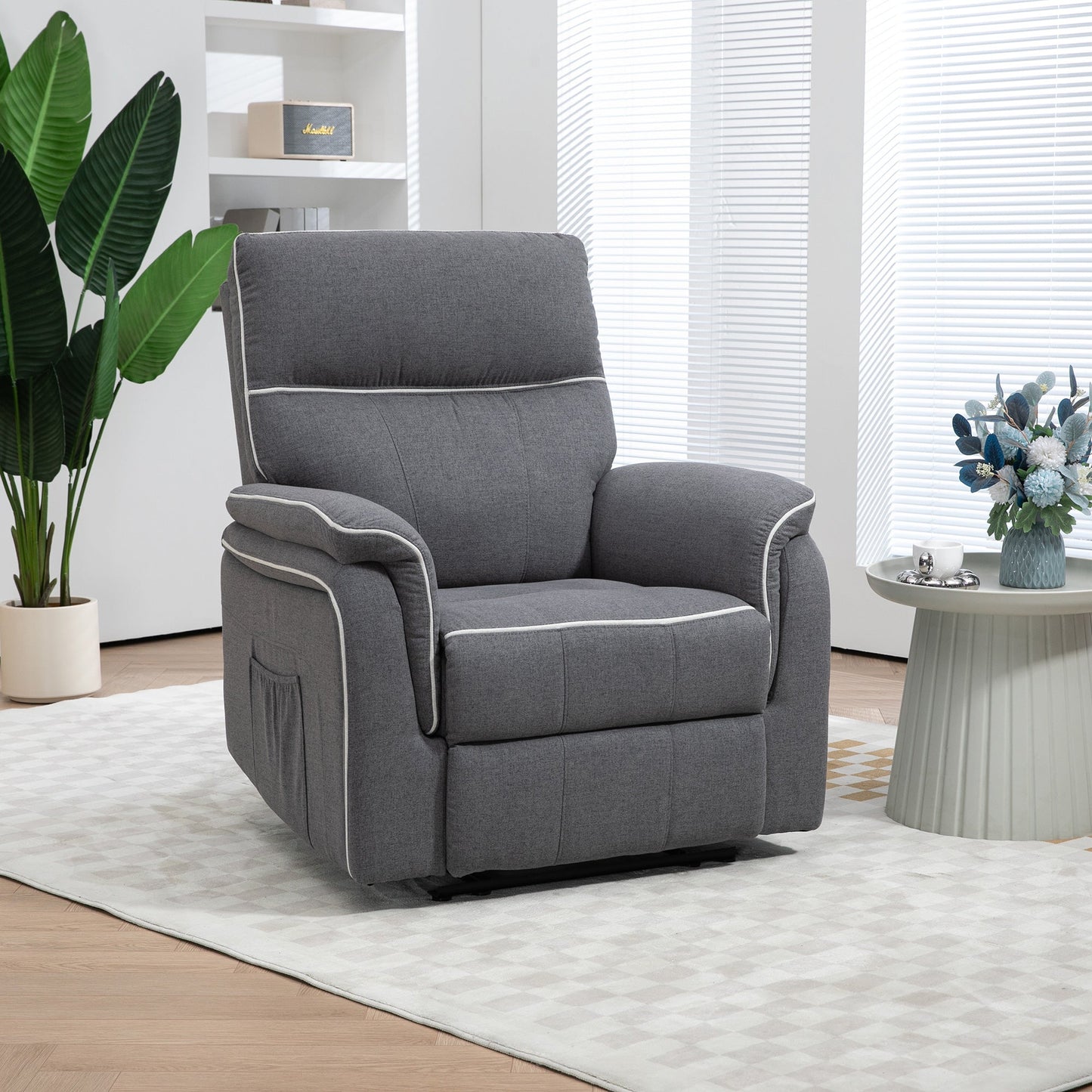 Fabric Reclining Chair, Manual Recliner Chair for Living Room with Footrest, 2 Side Pockets, Steel Frame, Dark Grey Single Sofas   at Gallery Canada