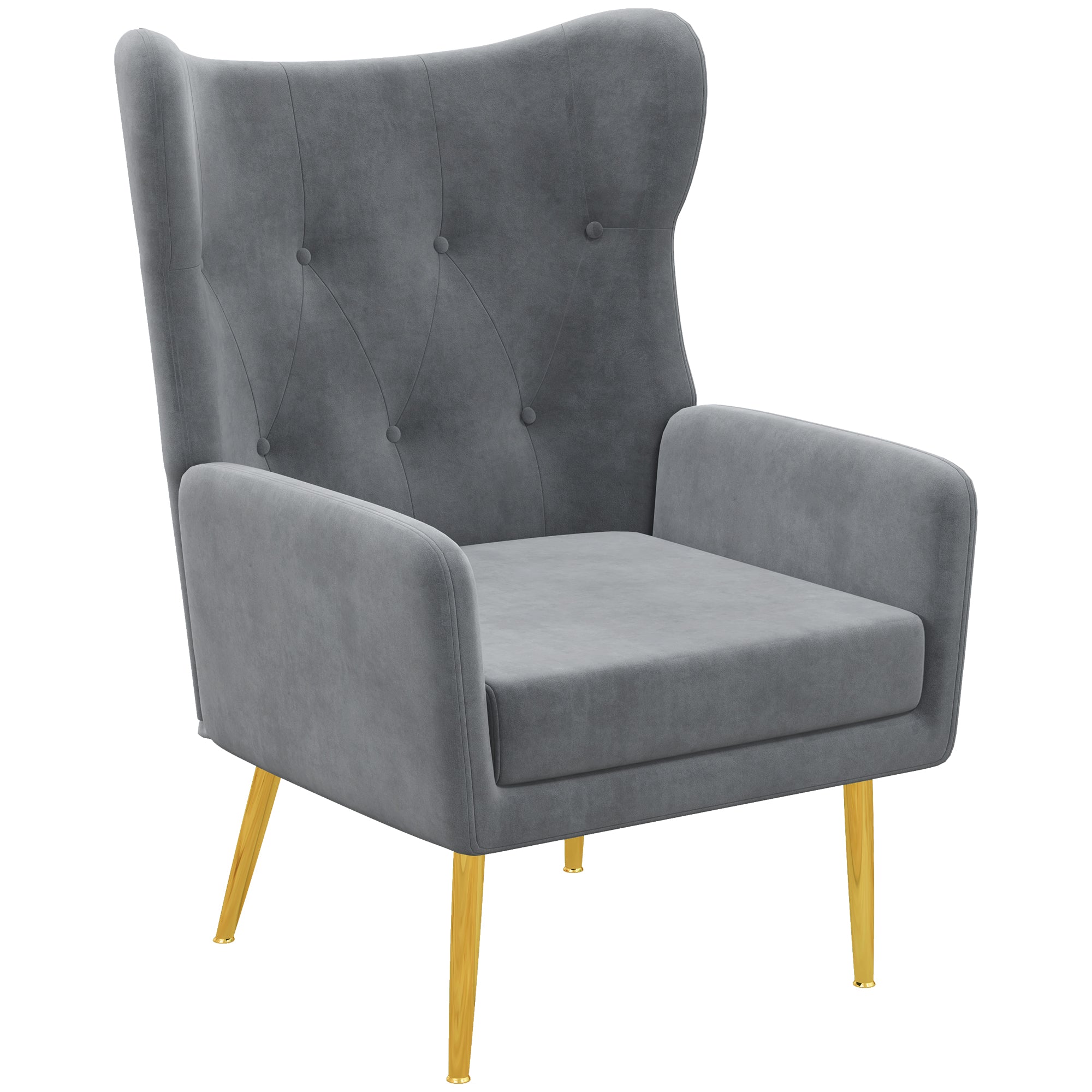 Fabric Wingback Armchair, Modern Accent Chair with Gold Metal Legs for Living Room, Bedroom, Home Office, Grey Accent Chairs Grey  at Gallery Canada