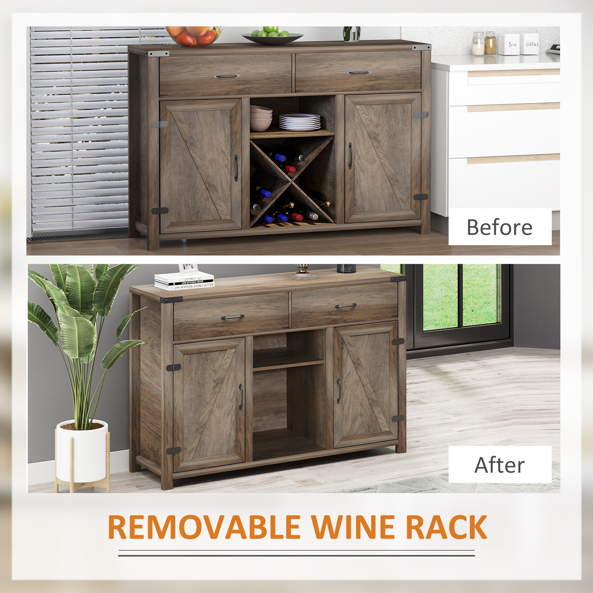 Farmhouse Bar Cabinet, Sideboards and Buffets with Doors, Wine Rack and Drawer, Storage Cabinet for Dining Room Bar Cabinets   at Gallery Canada