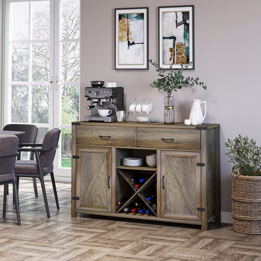 Farmhouse Bar Cabinet, Sideboards and Buffets with Doors, Wine Rack and Drawer, Storage Cabinet for Dining Room Bar Cabinets Distressed Oak Brown  at Gallery Canada