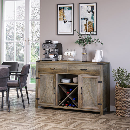 Farmhouse Bar Cabinet, Sideboards and Buffets with Doors, Wine Rack and Drawer, Storage Cabinet for Dining Room