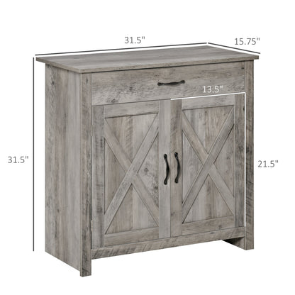 Farmhouse Barn Door Sideboard Accent Buffet Storage Cabinet Coffee Bar for Living Room, Entryway, Ash Grey Bar Cabinets   at Gallery Canada