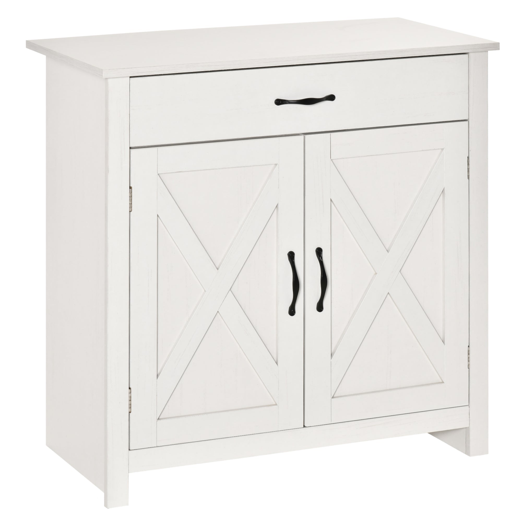 Farmhouse Barn Door Sideboard Accent Buffet Storage Cabinet Coffee Bar for Living Room, Entryway, Distressed White Bar Cabinets White Wash  at Gallery Canada