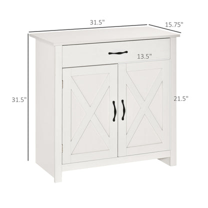 Farmhouse Barn Door Sideboard Accent Buffet Storage Cabinet Coffee Bar for Living Room, Entryway, Distressed White Bar Cabinets   at Gallery Canada