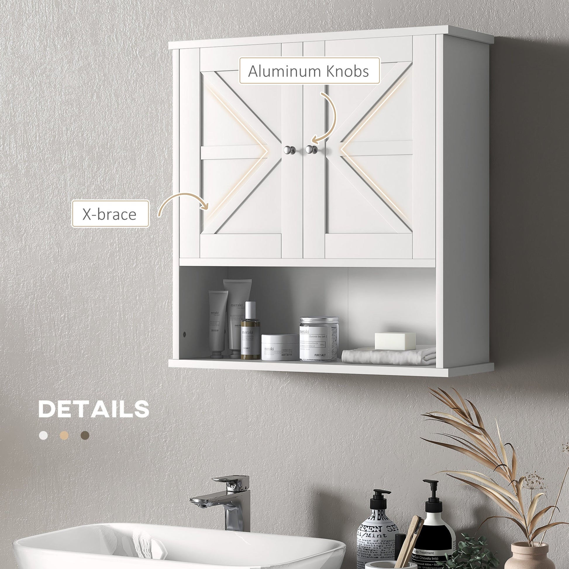 Farmhouse Bathroom Medicine Cabinet, Wall Cabinet with Barn Doors, and Adjustable Shelf for Laundry Room, White Bathroom Cabinets   at Gallery Canada