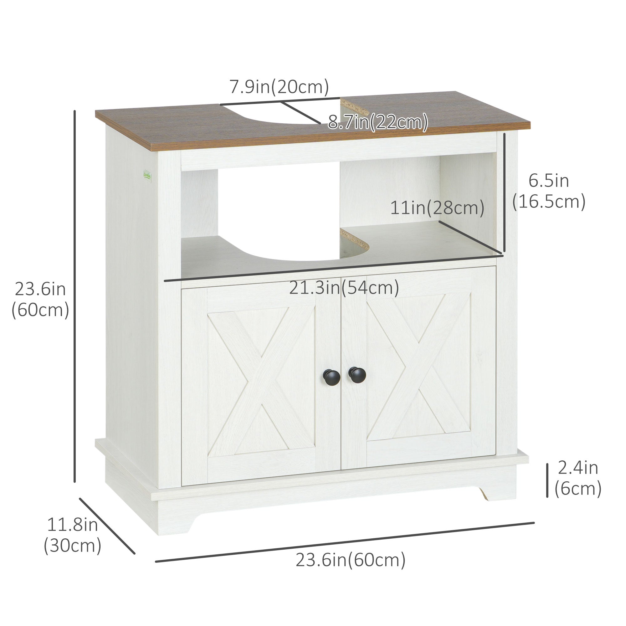 Farmhouse Bathroom Sink Cabinet, Pedestal Sink Storage Cabinet with Double Doors and Shelves, White Bathroom Cabinets   at Gallery Canada