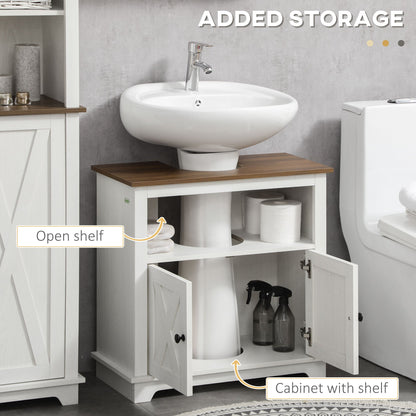 Farmhouse Bathroom Sink Cabinet, Pedestal Sink Storage Cabinet with Double Doors and Shelves, White Bathroom Cabinets   at Gallery Canada