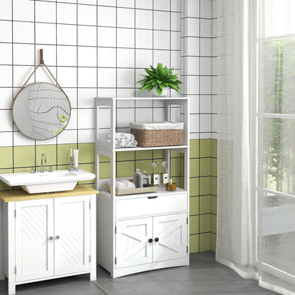 Farmhouse Bathroom Storage Cabinet, Linen Cabinet with Drawer and Shelves, 23.5" x 13" x 48.5", White Bathroom Cabinets   at Gallery Canada