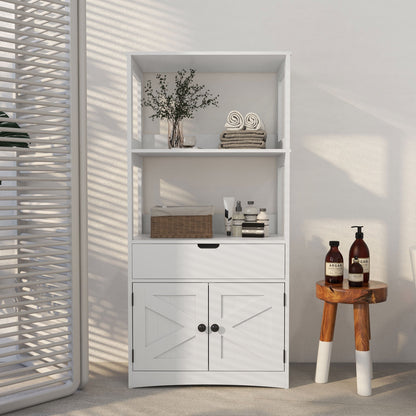 Farmhouse Bathroom Storage Cabinet, Linen Cabinet with Drawer and Shelves, 23.5" x 13" x 48.5", White Bathroom Cabinets   at Gallery Canada