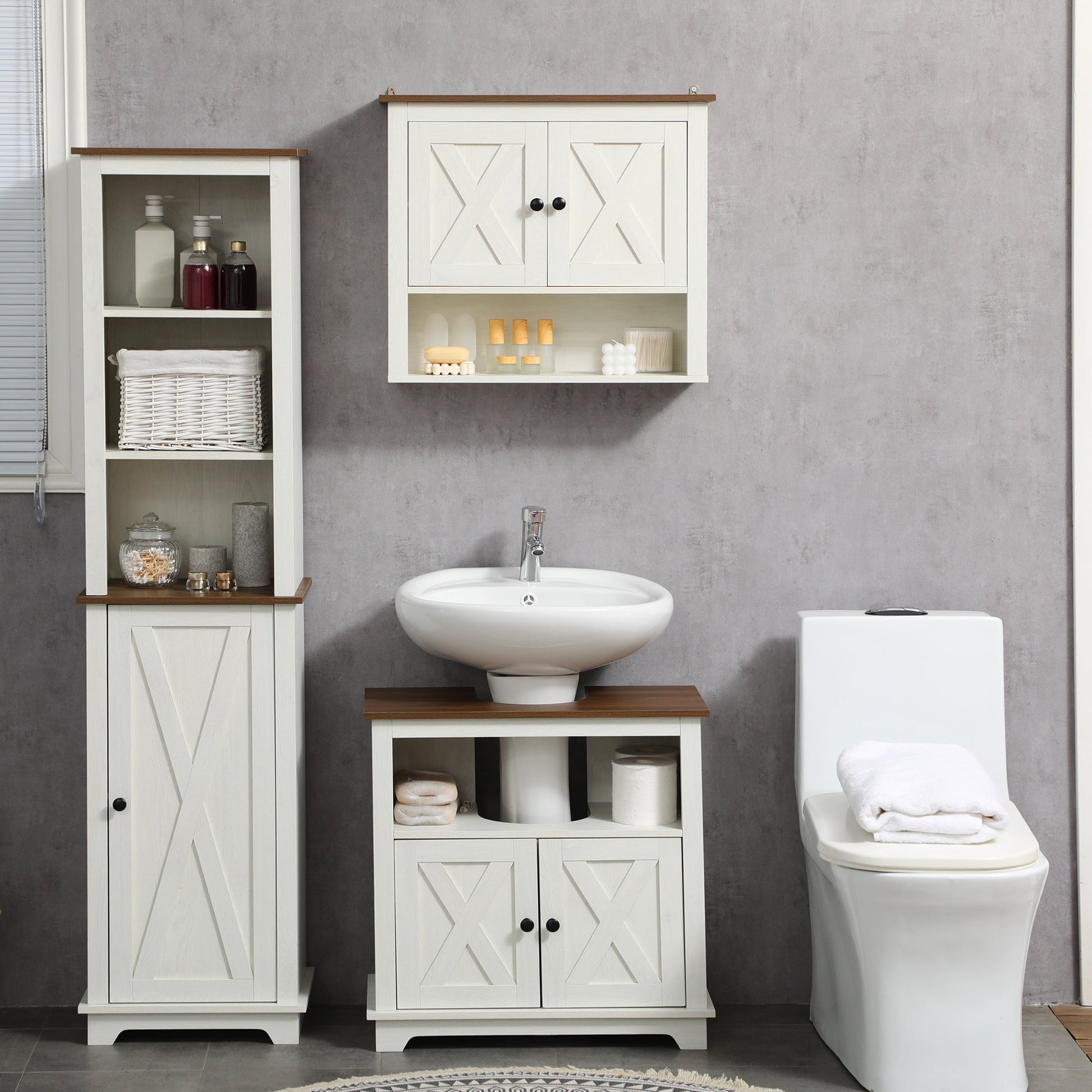 Farmhouse Bathroom Wall Cabinet, Medicine Cabinet, Over Toilet Storage Cabinet with Storage Shelves for Kitchen, Entryway, White Wall Mounted Cabinets   at Gallery Canada