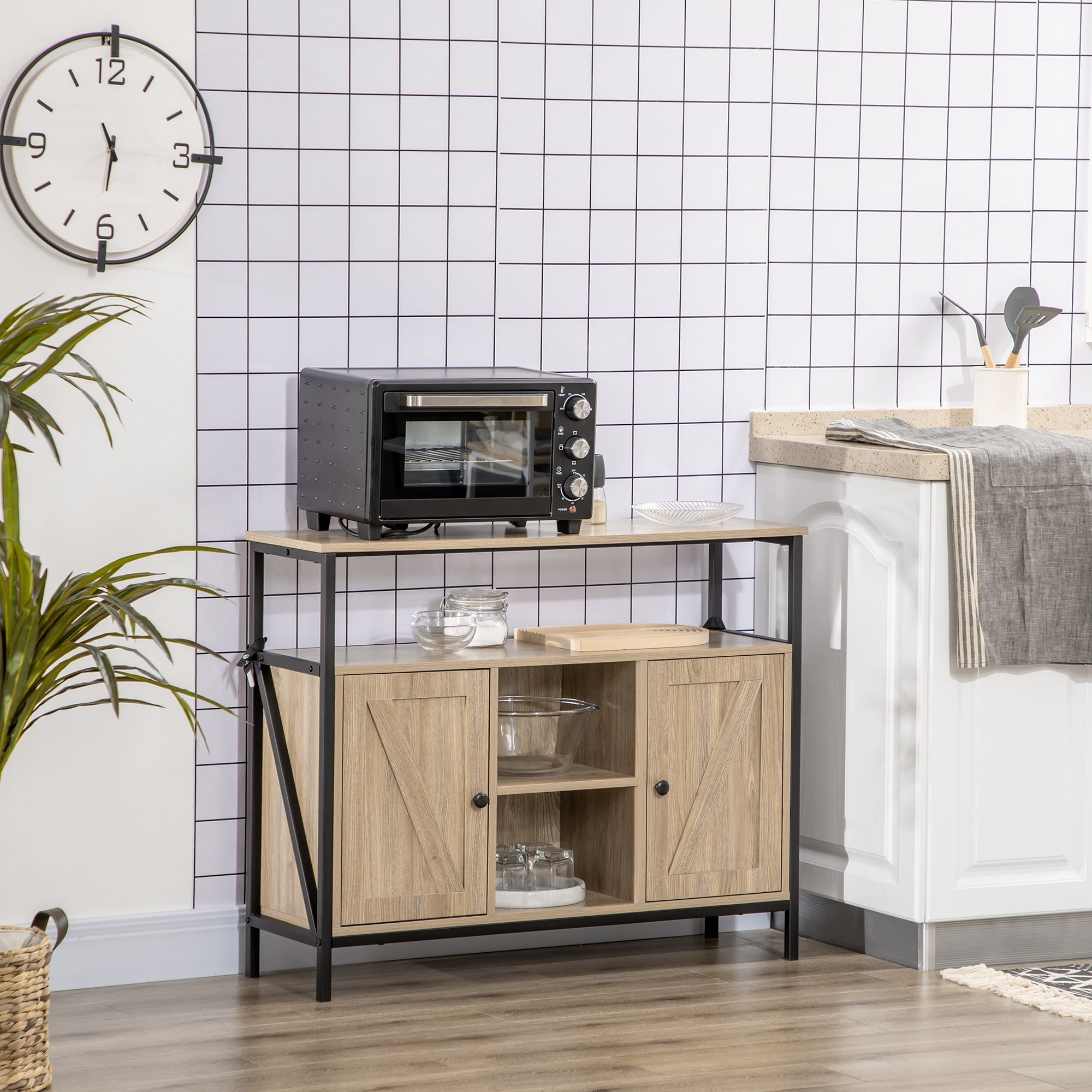 Farmhouse Buffet Cabinet, Kitchen Sideboard, Coffee Bar Table with Adjustable Shelves for Dining Room, Natural Bar Cabinets   at Gallery Canada