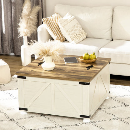 Farmhouse Coffee Table, Square Center Table with Flip-top Lids, Hidden Storage Compartment and Wooden Legs Antique White Coffee Tables   at Gallery Canada