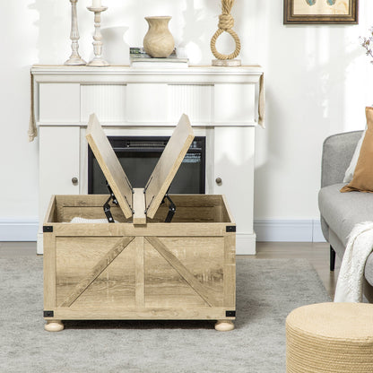 Farmhouse Coffee Table, Square Center Table with Flip-top Lids, Hidden Storage Compartment and Wooden Legs, Oak Coffee Tables   at Gallery Canada