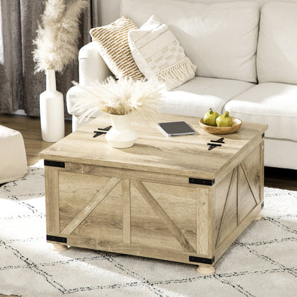 Farmhouse Coffee Table, Square Center Table with Flip-top Lids, Hidden Storage Compartment and Wooden Legs, Oak Coffee Tables   at Gallery Canada