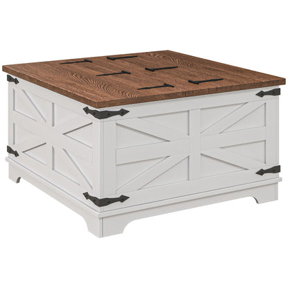 Farmhouse Coffee Table, Square Center Table with Flip-top Lids, Hidden Storage Compartment, White Coffee Tables Multi Colour  at Gallery Canada