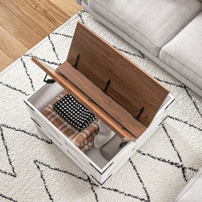 Farmhouse Coffee Table, Square Center Table with Flip-top Lids, Hidden Storage Compartment, White Coffee Tables   at Gallery Canada