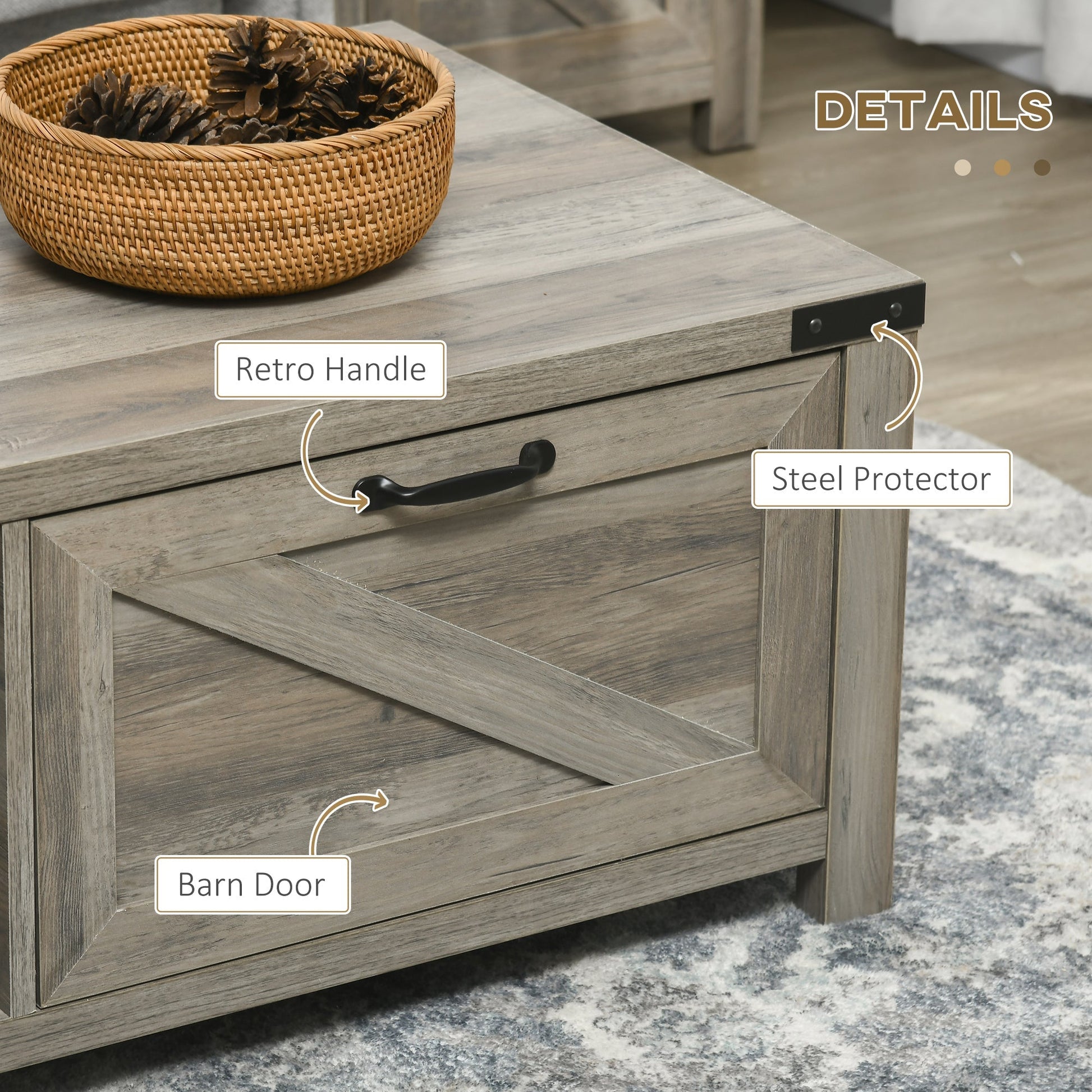 Farmhouse Coffee Table with Drawer and Storage Shelf, Rustic Center Table for Living Room, Grey Coffee Tables   at Gallery Canada